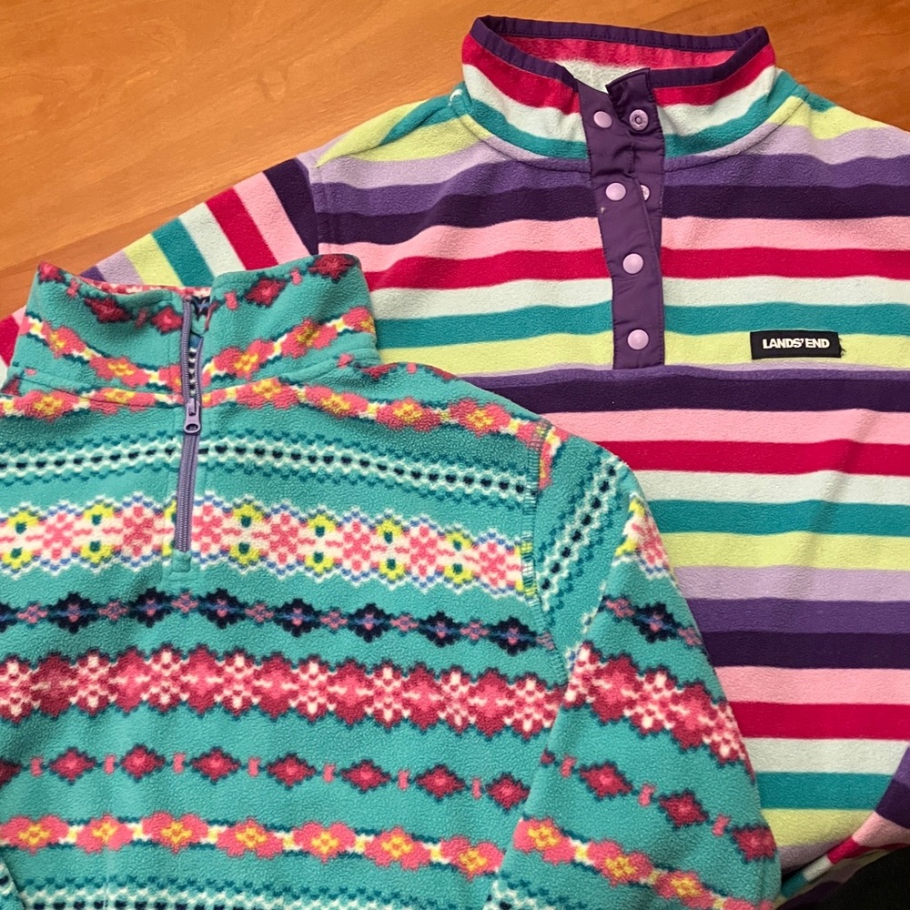 Lands' End Kids Colorful Striped and Patterned Fleece Tops-XL 18-20